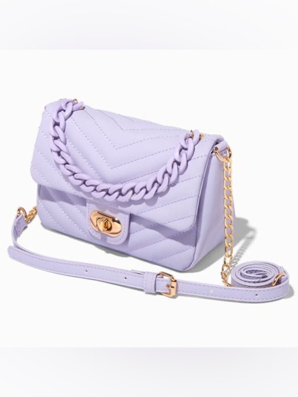 Icing Lilac Quilted Crossbody Bag with a Gold Turn-Lock Lavender